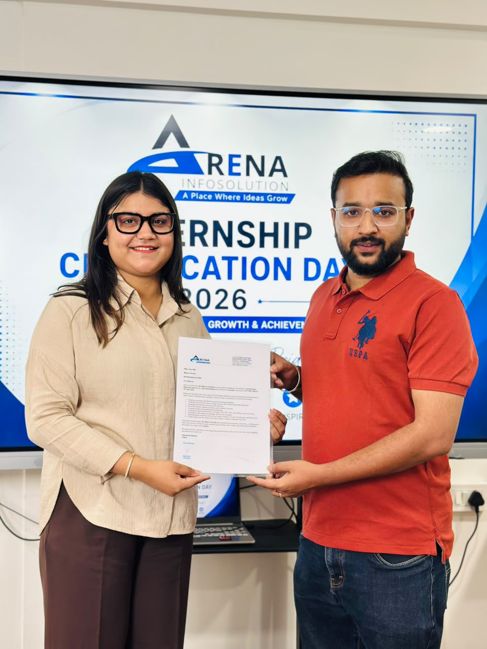 Student receiving an internship certificate at Briwon Academy