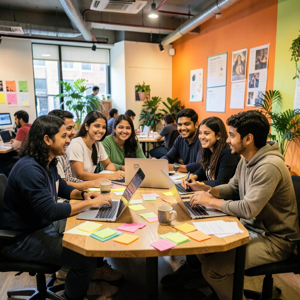 Briwon Academy interns working together on live client marketing projects